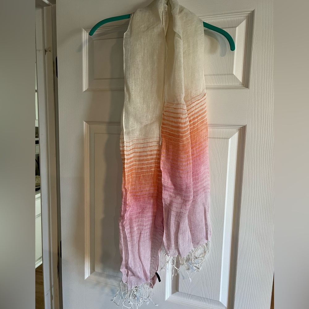 100% Silk Ombré scarf in cream, orange and pink.
